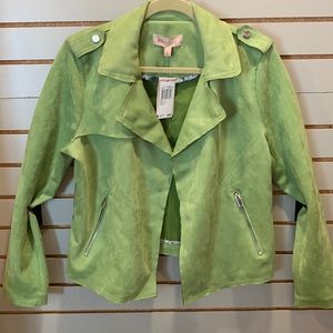 Philosophy Green faux suede jacket. Size L. Super soft. Cool feminine detail.